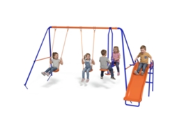 CONJUNTO DE BALOIÇOS 4 EM 1 com 2 baloiços individuais baloiço planador escorrega 367x192x180 cm multicor