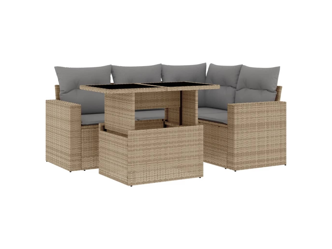 Conjunto de 5 Sofás para Jardim com Almofadões Vime Pe Bege MAISON EXCLUSIVE (5 pcs)