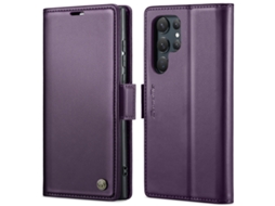 Capa Para Samsung Galaxy S24 Ultra Borboleta Fivela Litchi Textura De Telefone De Couro Rfid Antirroubo Roxo Perolado