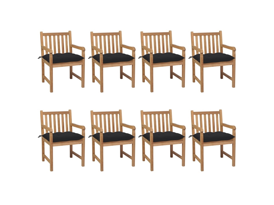 Cadeiras De Jardim C/ Almofadões Preto 8 Pcs Teca Maciça Dkd Home Decor