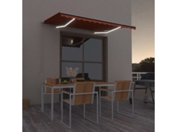 Vidaxl Toldo Retrátil Manual Com Led 350x250 Cm Laranja E Castanho
