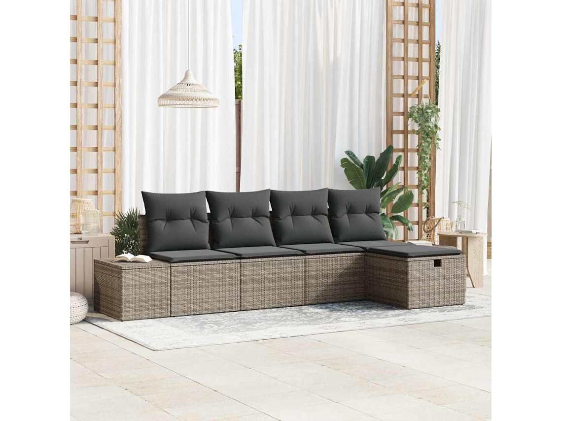 Vidaxl Conjunto De Sofá De Jardim 5 Unid. Cinzeto Vime Pe