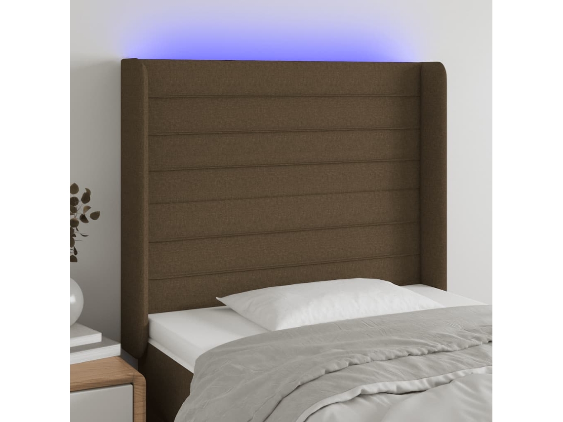 Vidaxl Cabeceira De Cama C/ Luzes Led Tecido 83x16x118/128 Cm Castanho