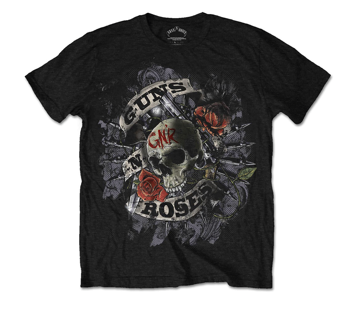 Guns N' Roses Top Hat Skull & Pistols - T-Shirt Donna Ufficiale | Fit Snello In Cotone | Las Vegas