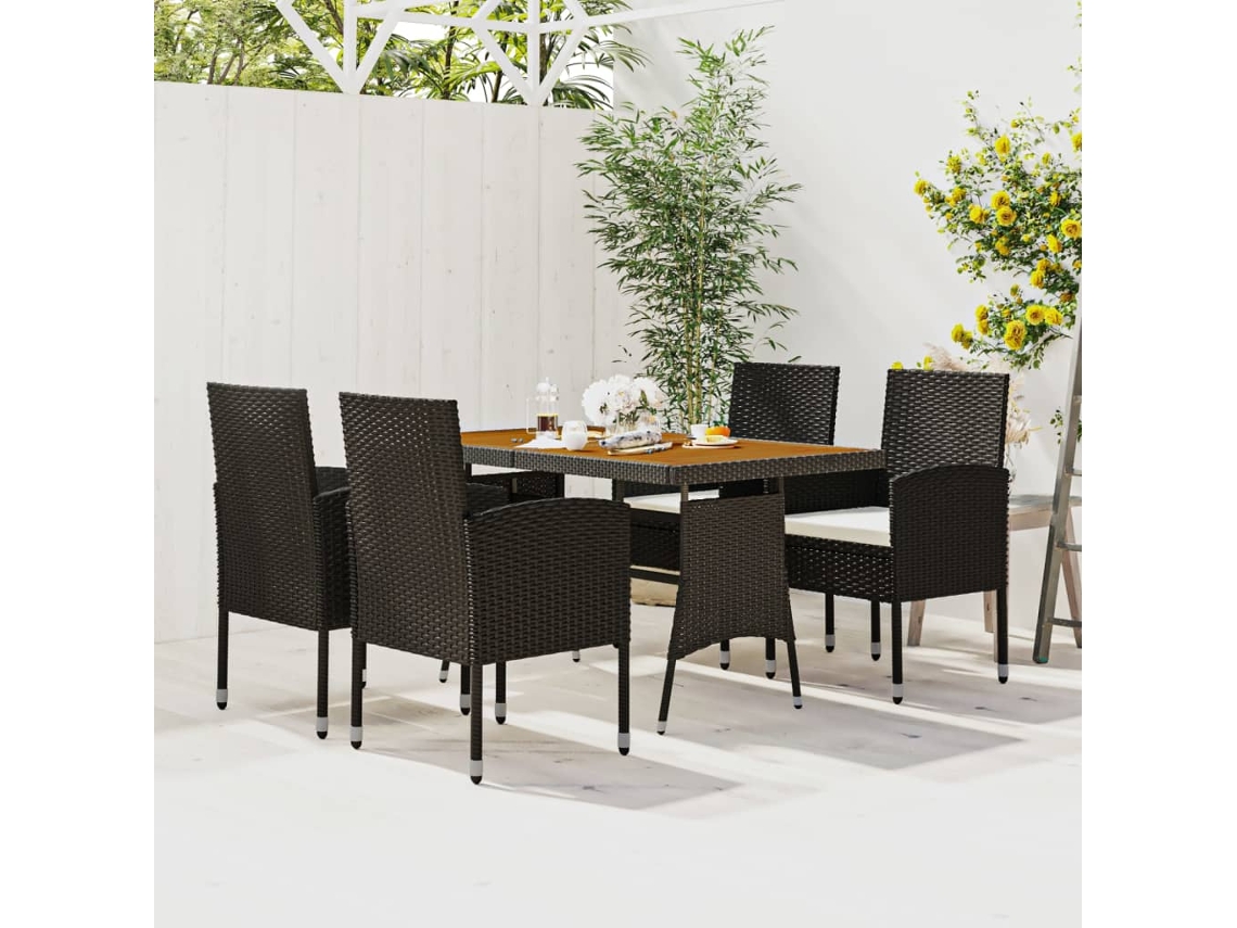 Vidaxl 5 Pcs Conjunto De Jantar P/ Exterior Vime Pe Preto