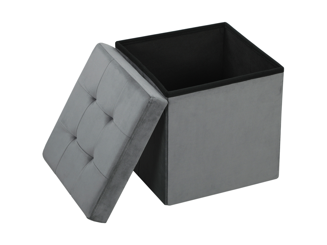 Baú duplo para armazenamento, banco quadrado de 37,6 L em tecido Veludo, suporta até 120 kg, 38 x 38 x 38 cm, cinza