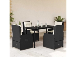 Vidaxl 5 Pcs Conjunto De Jantar P/ Jardim C/ Almofadões Vime Pe Preto