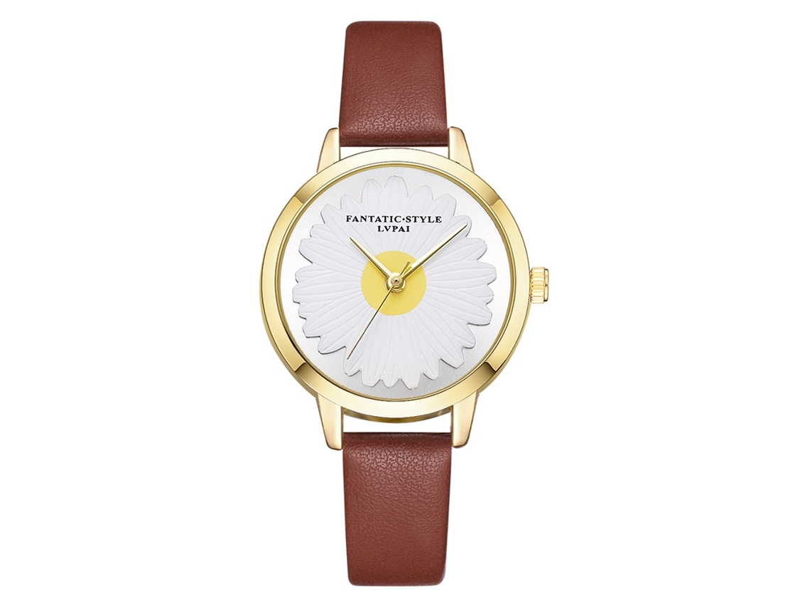 Relógio de Pulso Feminino Lvpai Elegante Casual Quartzo Cinto Pu Marrom