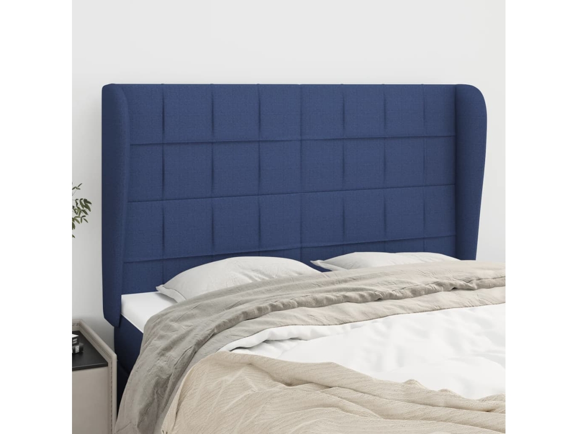 Vidaxl Cabeceira De Cama C/ Abas Tecido 147x23x118/128 Cm Azul