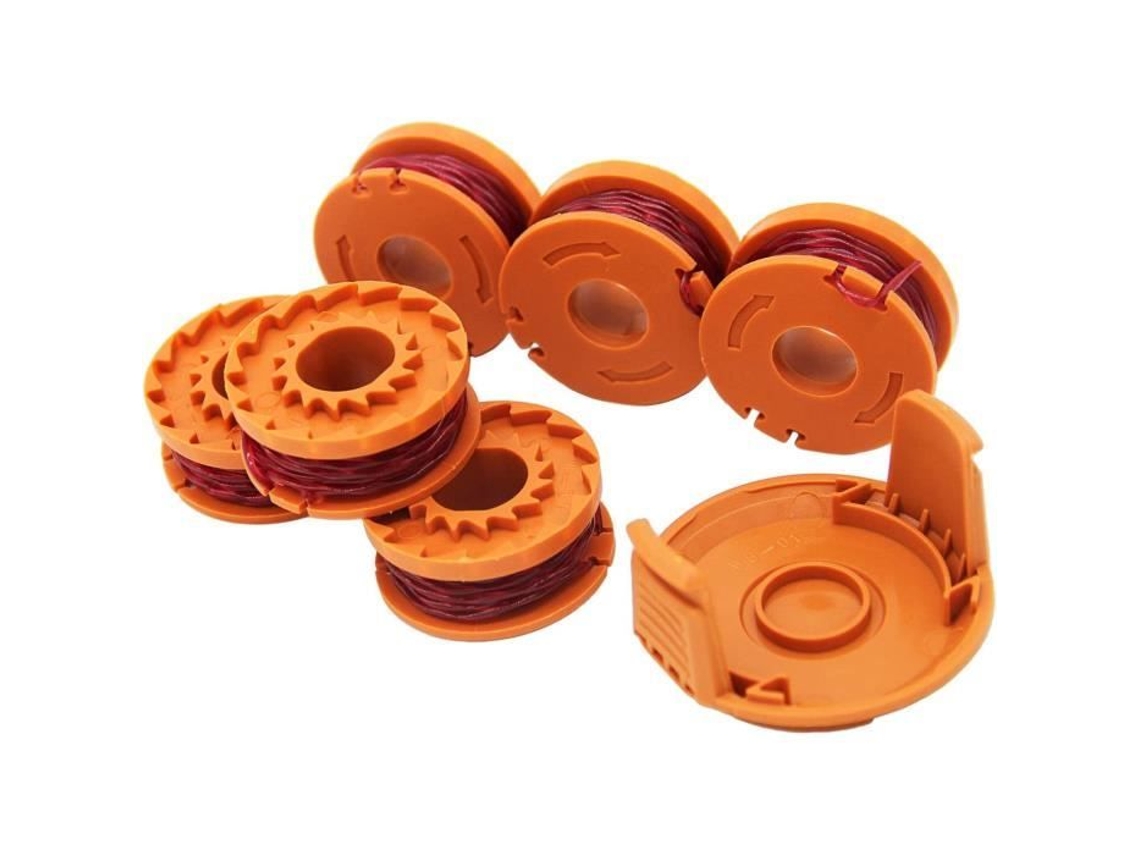 Conjunto de 6 Carretéis de Linha de Reposição para Aparador de Borda Worx Wa0010 Compatível com Worx Wg180 Wg163 Wa0010 com 1 Capa AQSACOKIYA