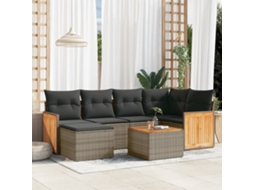 Vidaxl 7 Pcs Conjunto Sofás P/ Jardim C/ Almofadões Vime Pe Cinzento