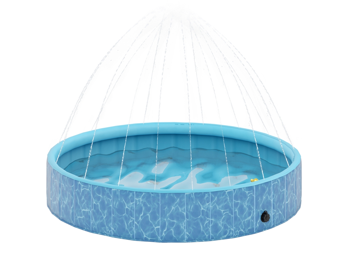 Piscina dobrável para cães Ø160x30cm, com fonte e almofada de água, azul | S/MARCA