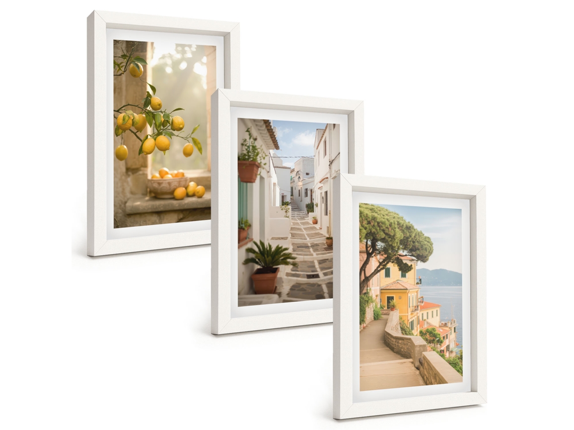 Quadros Decorativos Para Parede Árvore Cítrica, Vista Da Janela Moldura Branca Quadros Para O Escritório Espelharte (3 Peças 20x30 Cm)