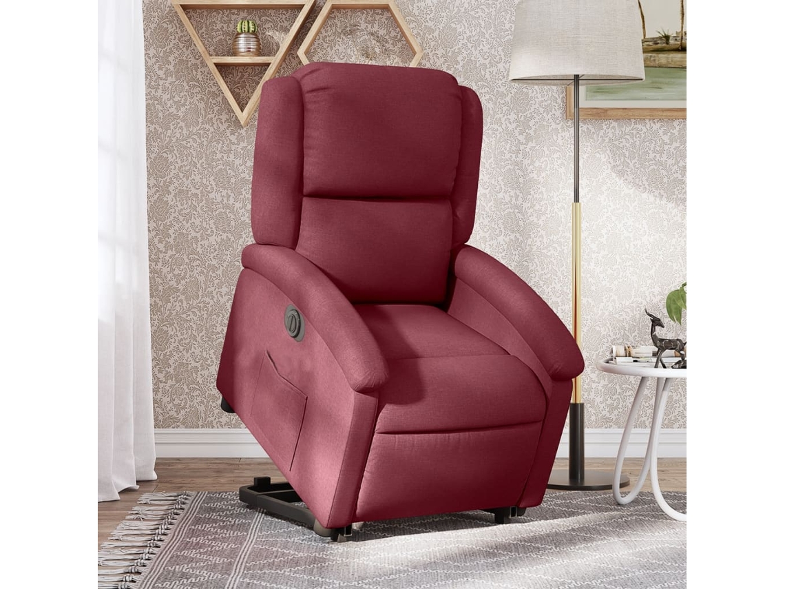 Vidaxl Poltrona Reclinável Elevatória Elétrica Tecido Vermelho-tinto