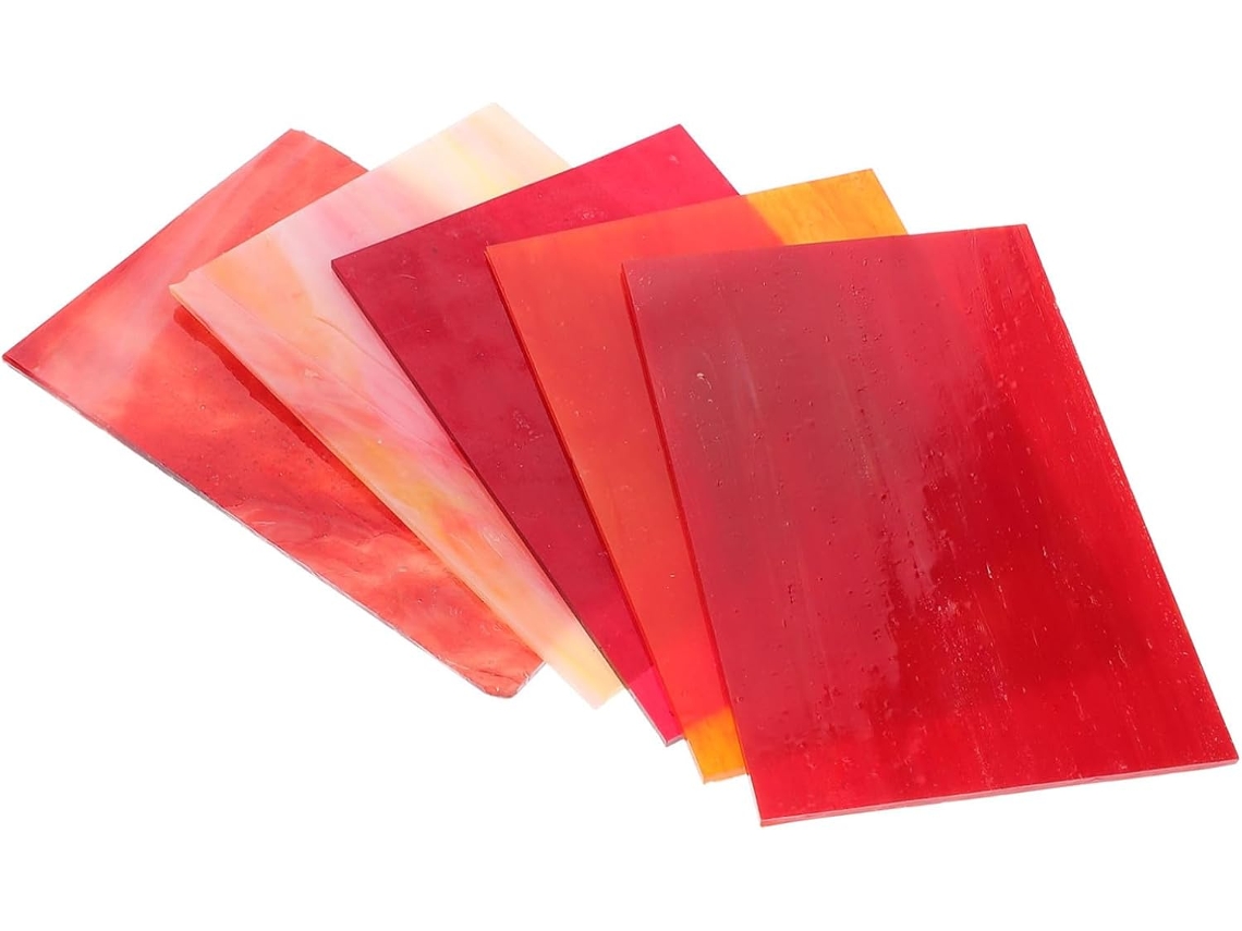Conjunto de 4 Peças de Vidro Vermelho Translúcido, 10x15 Cm, para Iniciantes em Vitrais. SFUSHOS