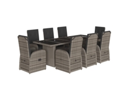 Conjunto de 9 Jantar para Jardim com Almofadões Vime Pe Cinza MAISON EXCLUSIVE
