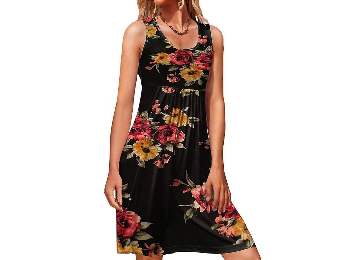 2026 vestido Casual de Tirantes com Decote Redondo para Mulher Estampado em Tela de Mistura de Algodão
