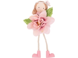Anjo de pelúcia com flor pendurada, tamanho pequeno, em tecido de poliéster rosa, para decoração de festas e quartos com tema de primavera.
