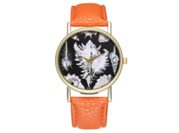 Relógio masculino Zhoulianfa T247-a laranja, analógico, de quartzo, com pulseira de couro PU e mostrador redondo.