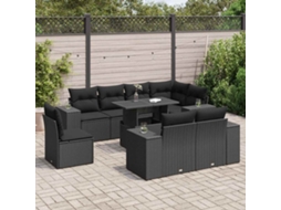 Vidaxl 9 Pcs Conjunto De Sofás P/ Jardim C/ Almofadões Vime Pe Preto