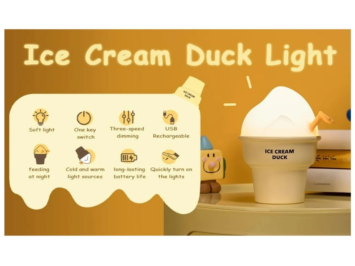 Luz Noturna Infantil Bestvite L55 Sorvete Pato Usb Recarregável Adequado Para Meninas Crianças Presentes S Amarelo