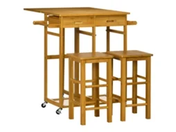 Conjunto De Mesa Alta De Bar E 2 Banco Bambu Cor Madeira 82,5x75,5x83,5 Cm Homcom