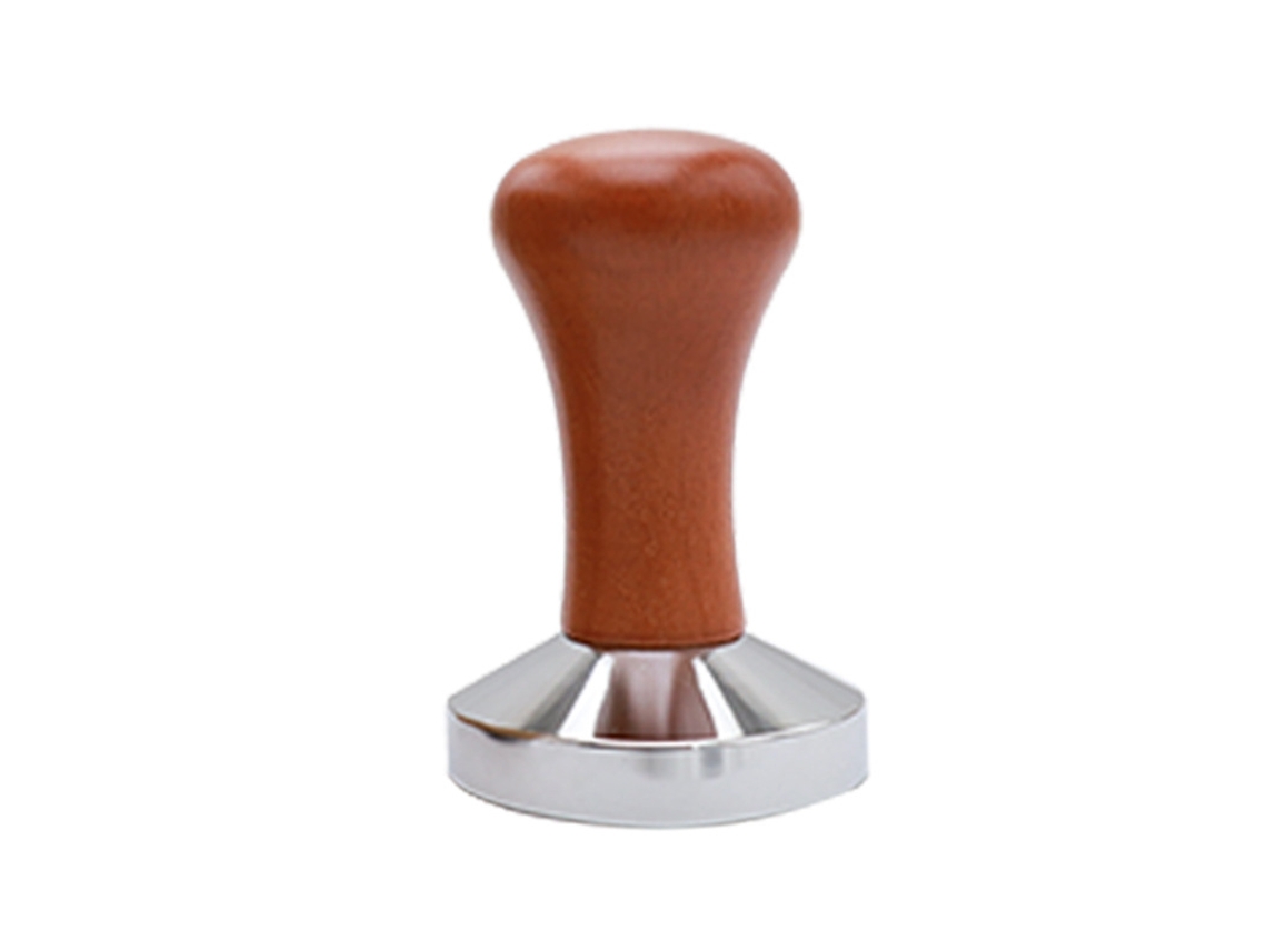 Prensa De Café Manual Clássica Com Cabo Madeira Marrom Lisa E Base Metal, 51 Mm Diâmetro, Ideal Para Uso Doméstico, Barista Prensar Expresso Em P