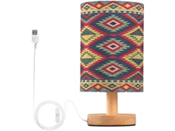 Abajur De Cabeceira Com Estampa Étnica Para Quarto, Portas De Carregamento Usb C, Luminária De Mesa Cabeceira, Luminária