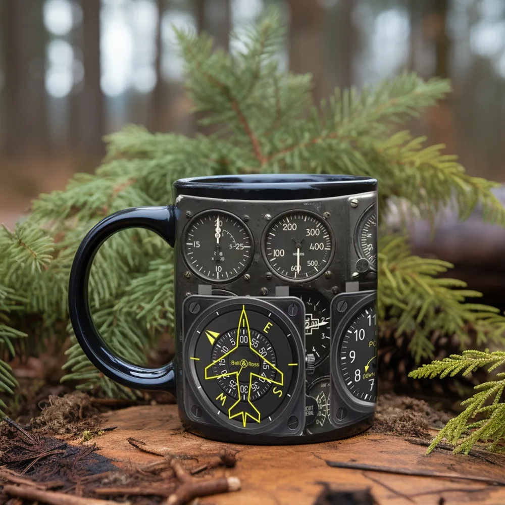 Caneca de Cerâmica Preta com Design de Painel de Avião, Caneca 3d para Chá com Leite, Caneca Criativa para o Café da Manhã MDUG (estilo 1 330ml)
