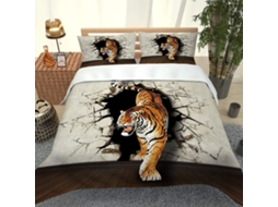 Capa de Edredom com Estampa Tigre em 3d Microfibra Fronha 140x200cm, 65x65cm