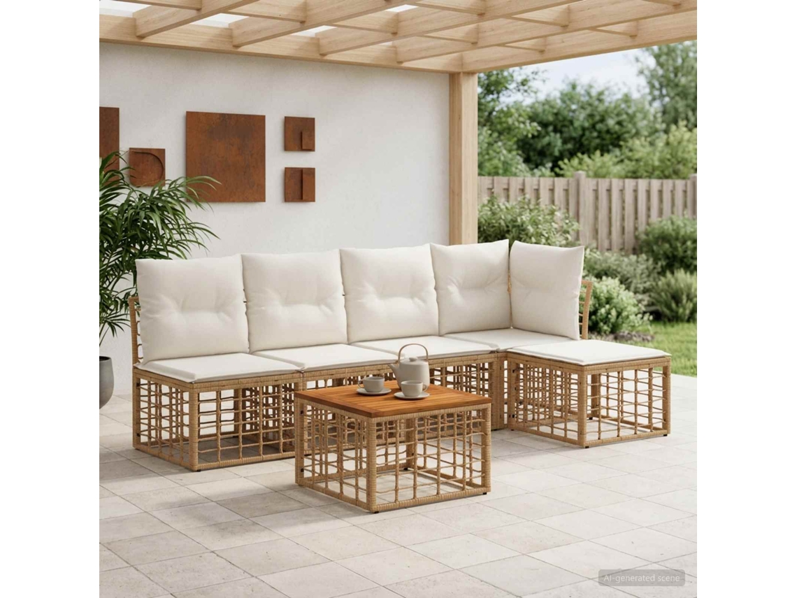 Vidaxl Conjunto De Sofás Para Exterior 6 Pcs Natural E Branco Creme