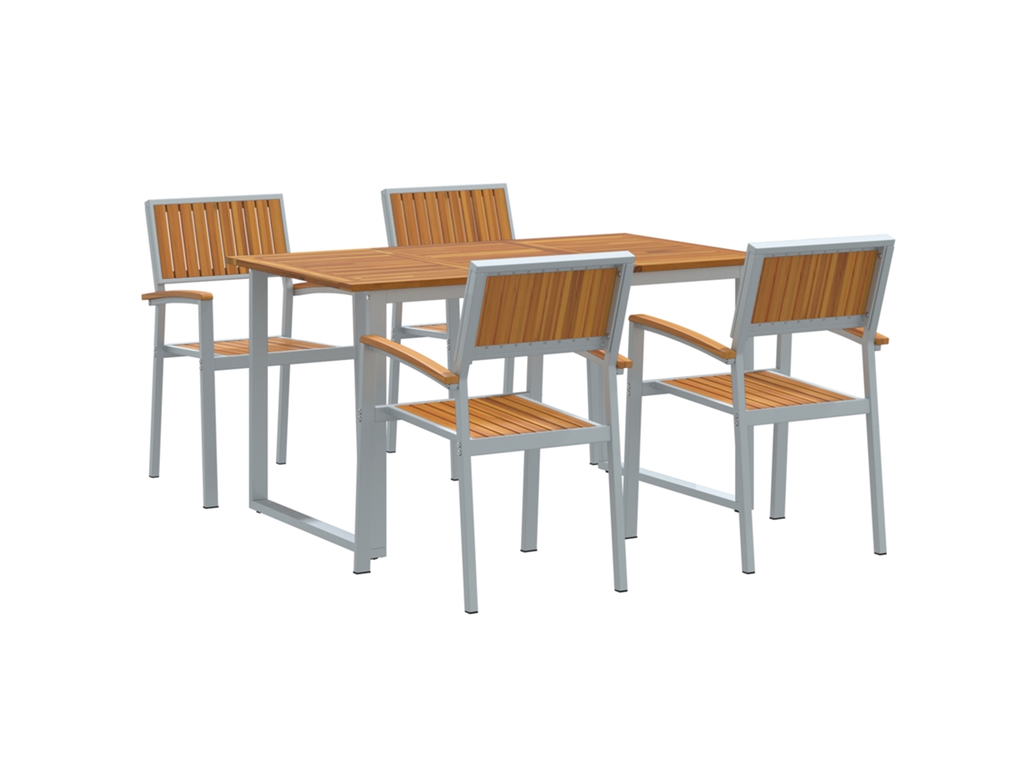 Conjunto 5 Conjunto De Jantar Para Jardim Vidaxl Cinzento Madeira De Acácia Maciça (140 X 80 X 75 Cm)