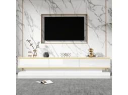 Conjunto De Móveis Para Tv Em Branco Lacado Móvel Para Tv Com 3 Gavetas, Mesa De Centro Com 2 Gavetas, Detalhes Dourados Para Sala De Estar Estilo