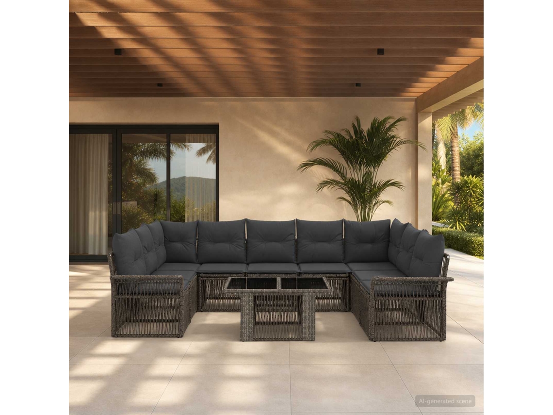 Vidaxl Conjunto De Sofá De Jardim 10 Unid. Cinza E Cinza Escuro