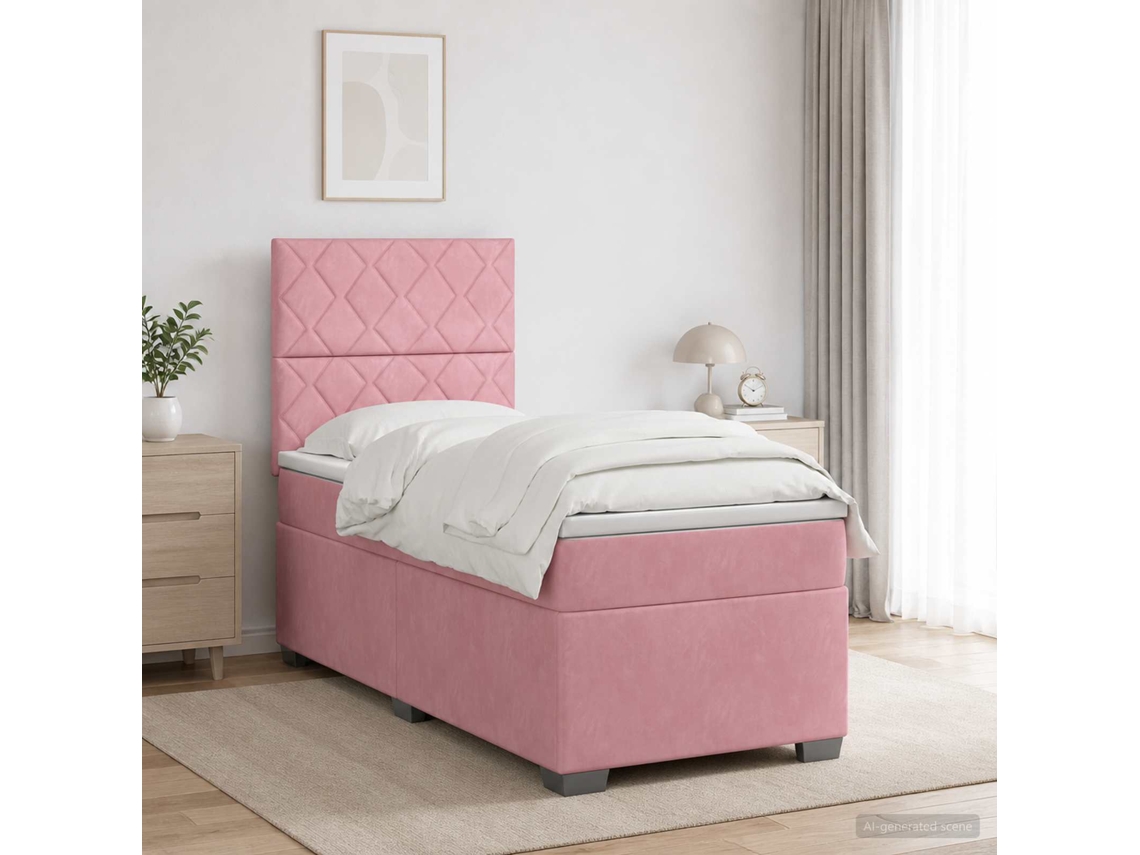 Vidaxl Cama Box Spring Com Colchão Rosa 90 X 200 Cm Veludo