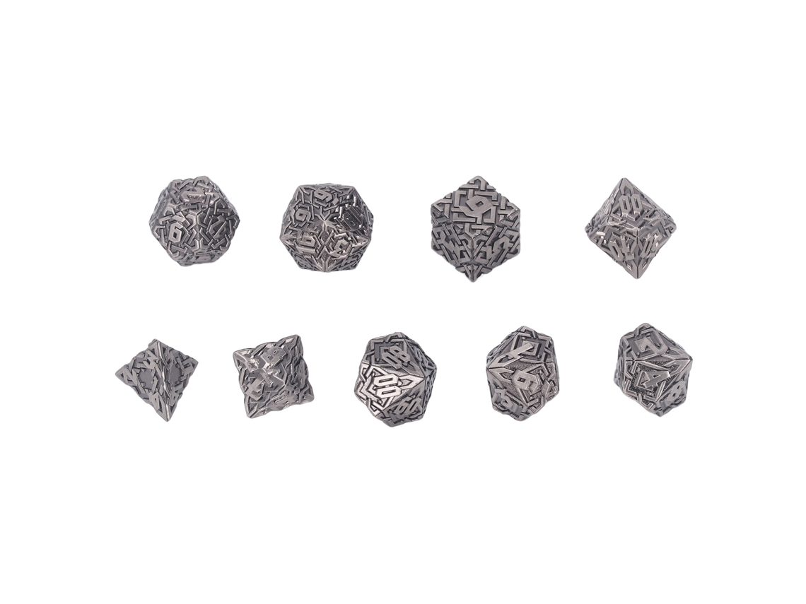 7 Peças De Dados De Metal Poliédricos Para Jogos De Mesa Gravados Sólidos Portáteis Estilo 1