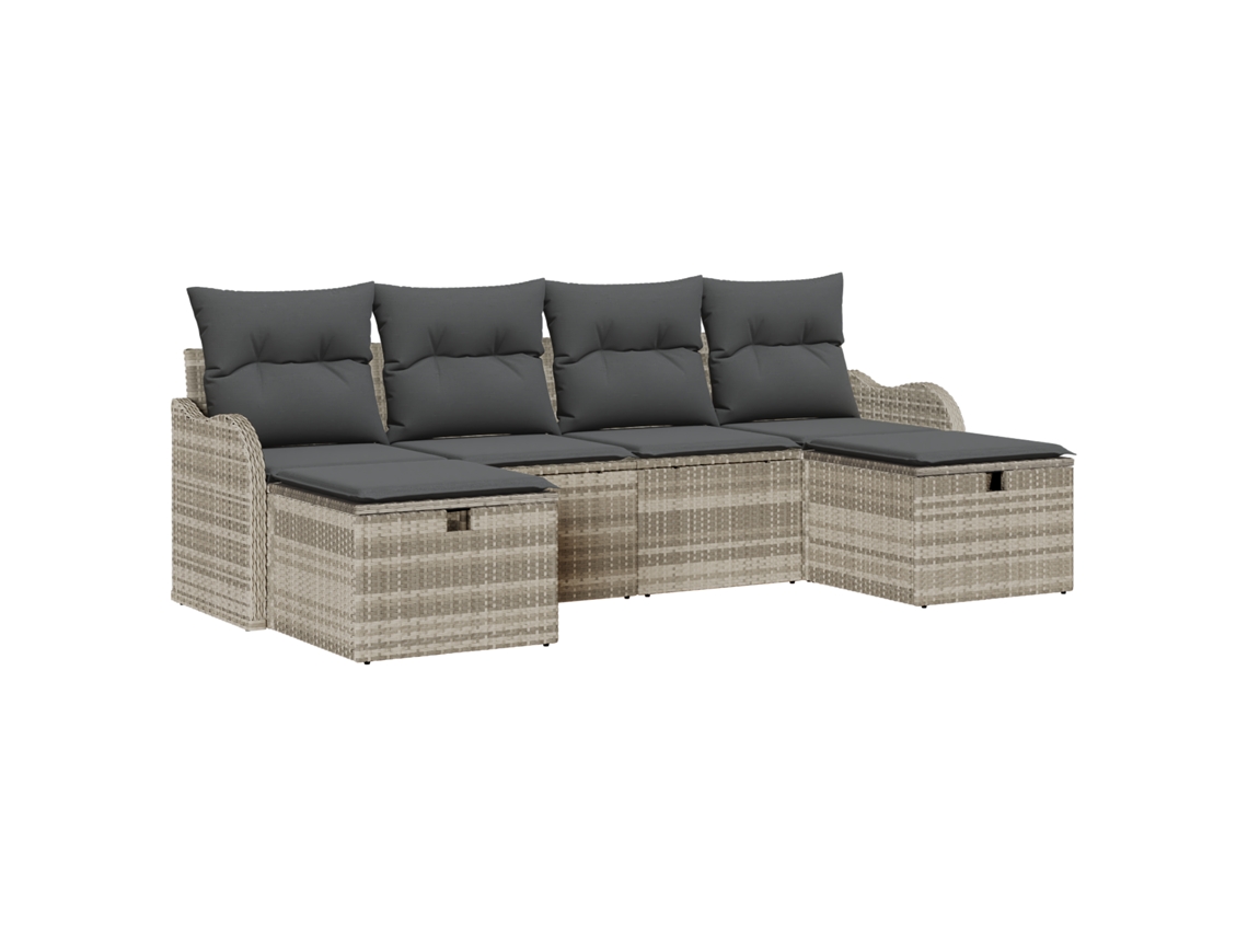 Conjunto 6 Conjunto De Sofá De Jardim Vidaxl Cinzento-claro Vime Pe (231 X 117 X 85 Cm)