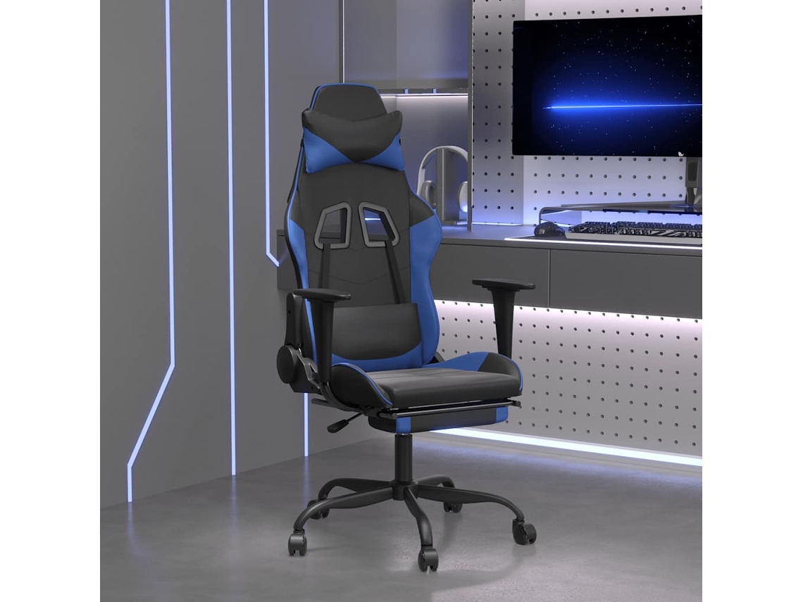 Vidaxl Cadeira Gaming Massagens C/ Apoio Pés Couro Artif. Preto/azul