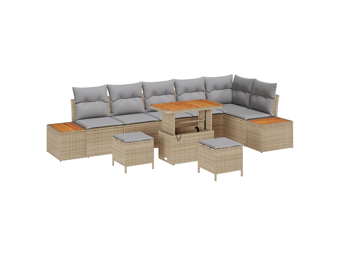 Conjunto 9 Sofá De Jardim Vidaxl Bege Vime Pe (90 X 55 X 71 Cm)