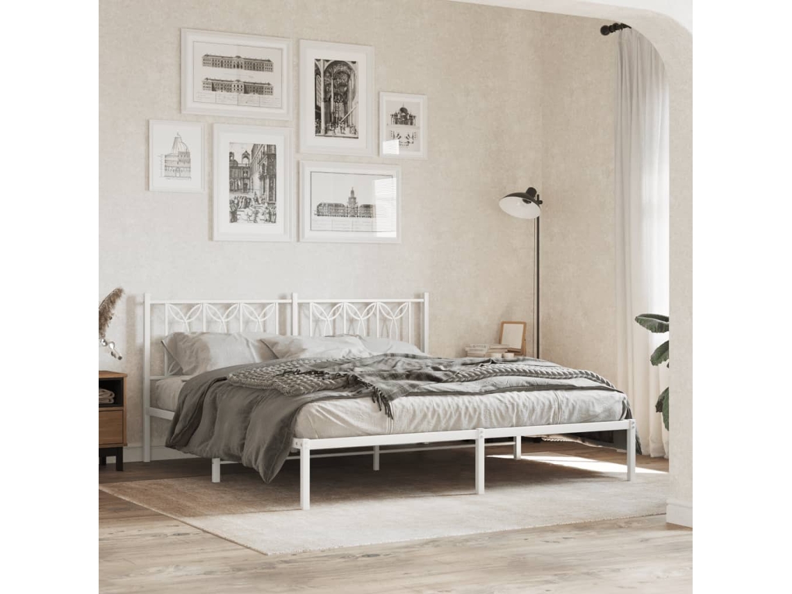 Vidaxl Estrutura De Cama Com Cabeceira 180x200 Cm Metal Branco