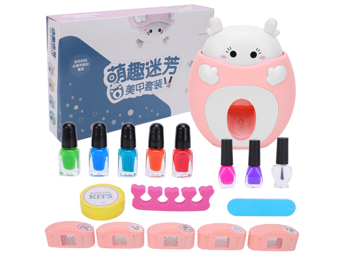 Kit De Arte De Unhas Infantil Com Esmalte À Base De Água Brinquedo Manicure Para Crianças 6+ Rosa