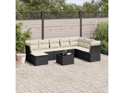 Vidaxl 9 Pcs Conjunto De Sofás P/ Jardim C/ Almofadões Vime Pe Preto