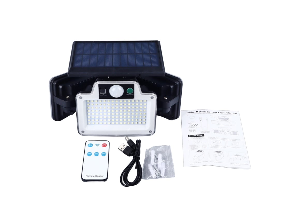 2026 lâmpada de Parede Solar com Sensor de Movimento 3 Modos 3 Cabeças Ip65 Impermeável Luz Led Exterior com Controle Remoto