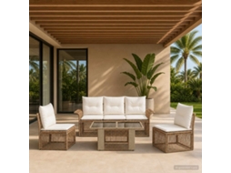 Vidaxl Conjunto De Sofá De Jardim 6 Unid. Bege E Branco Creme Vime Pe