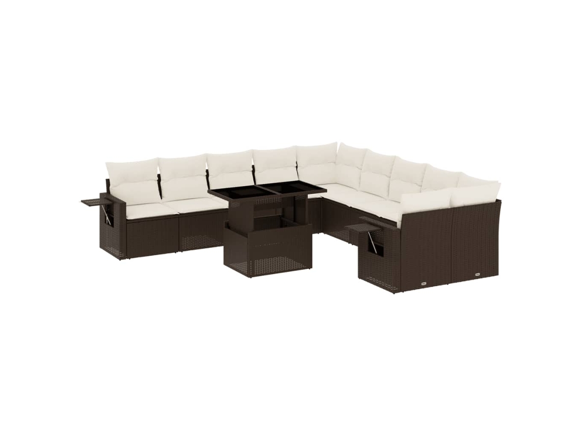 Conjunto de 11 Sofás de Jardim C/ Almofadões Vime Pe Castanho MAISON EXCLUSIVE (11 pcs)
