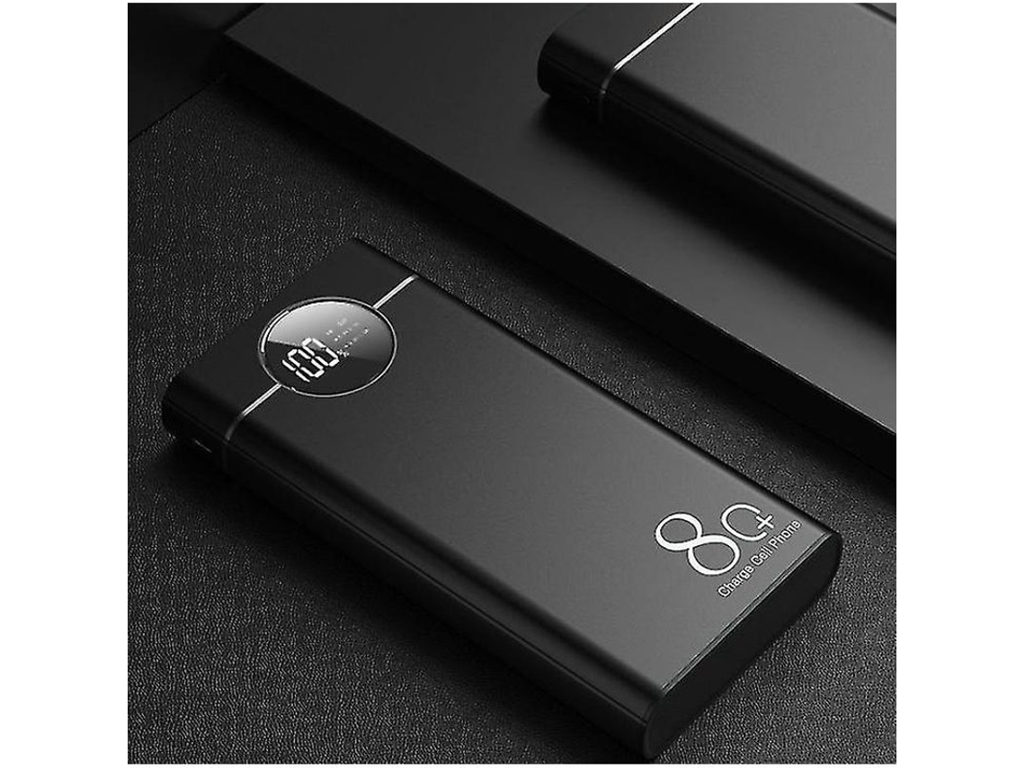 Bateria Portátil 80000mah Com Luz Led, Display Digital E Carregamento Rápido Para Dispositivos Móveis Preto