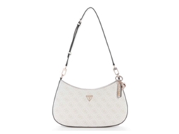Bolsa de ombro Guess Creme Bege para mulheres - Bolsa de ombro Noelle II com zíper superior e logo na cor osso 341372