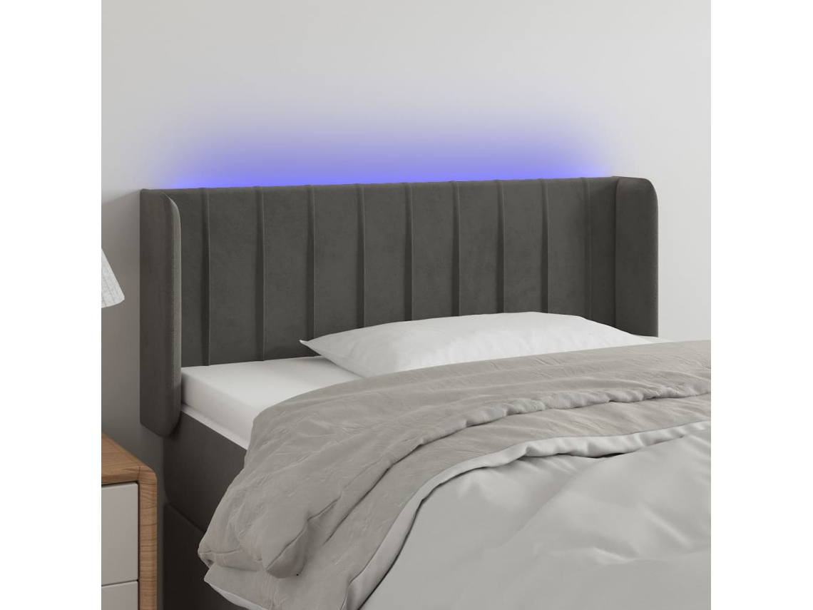 Vidaxl Cabeceira Cama C/ Luzes Led Veludo 103x16x78/88 Cm Cinza-escuro