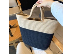 Bolsa de Praia de Palha com Corda de Algodão em Cores Contrastantes e Grande Capacidade AQUAFORGE