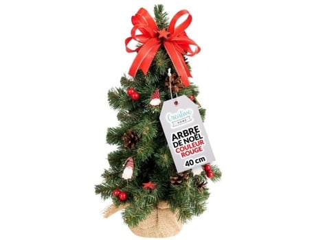 Árvore de Natal Artificial Creative Home 40cm Base Vermelha Em Madeira Decoração de Interiores Crehom Creative Home
